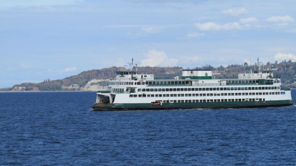 The M/V Kaleetan of the Washington State Ferry fleet sails calm waters in her daily runs across the Salish Sea