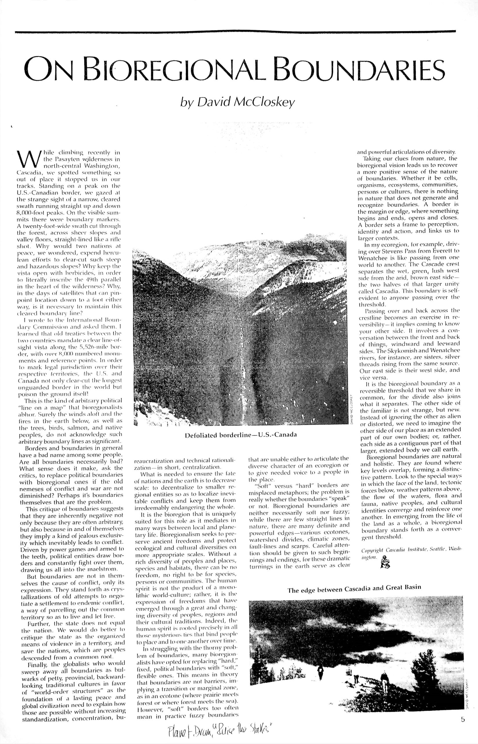  On Bioregional Boundaries - by David McCloskey  https://cascadia-institute.org  