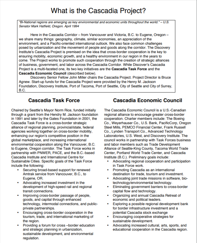   What is the Cascadia Project (PDF)  
