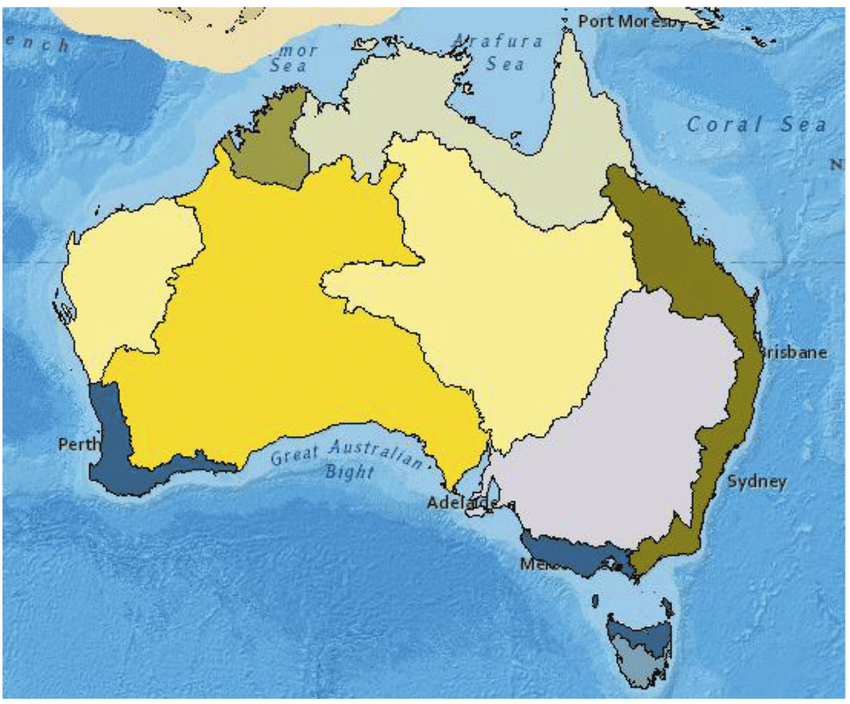  Freshwater ecoregions in Australia. Ecoregions are represented by different shading. Source: Freshwater Ecosystems of the World (http://  www.feow.org./ ) and Abell et al. (2008). 